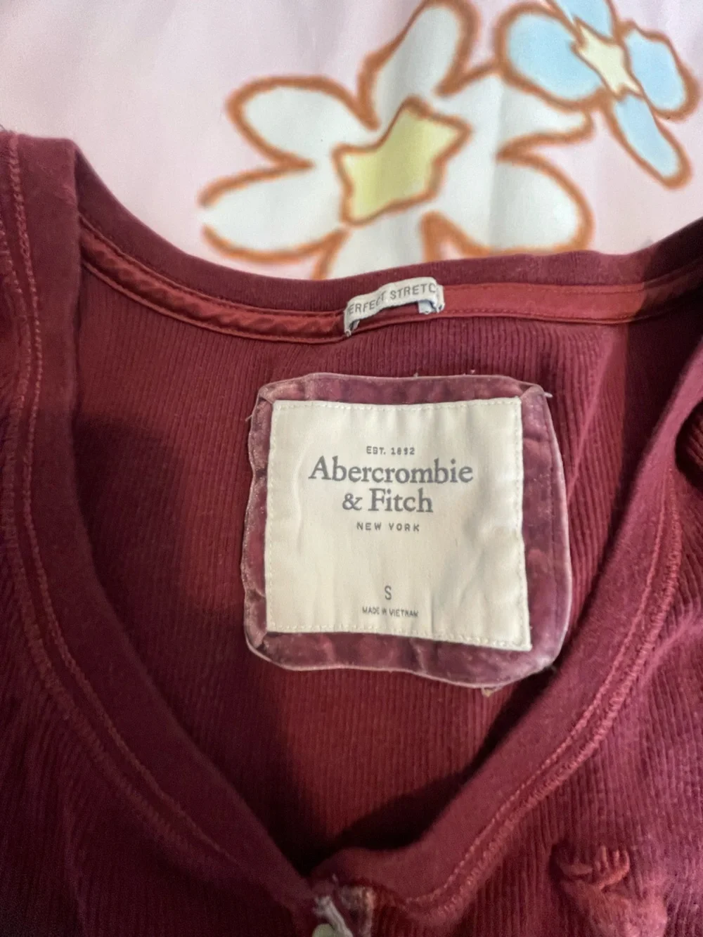 Abercrombie & Fitch Ribbed Henley Top - Wine - Picture 3 of 4